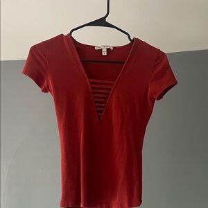 Express Deep Red V-Neck Bodysuit